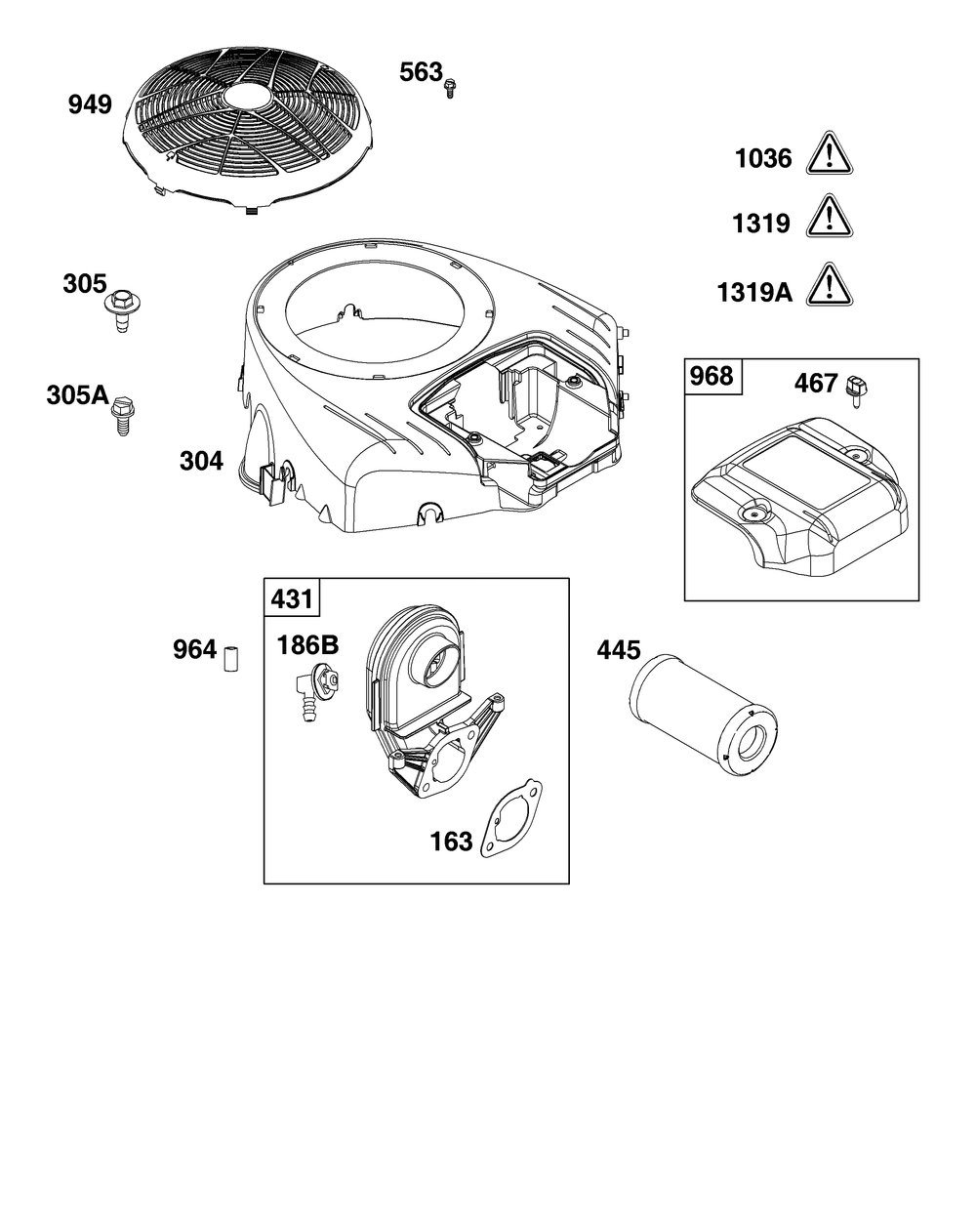 Blower Housing And Air Cleaner Group Diagram and Parts List for 40R677-0007-B5 400000 - 699999 Briggs and Stratton Engine
